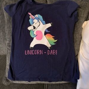 2 girls shirts- Navy Unicorn Dab T-Shirt and Black Drama shirt